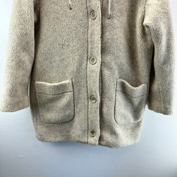 Sandro Teddy Jacket Button Front Hooded Oversized Vintage Cream Med - Picture 4 of 8